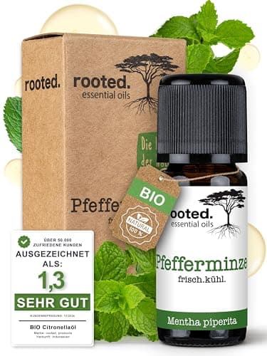 rooted.® BIO Pfefferminzöl 10ml [100% NATURREIN] - Echte Pfefferminze - Mentha piperita - Ätherisches Öl für Aromatherapie, Duftlampe, Diffusoren, Raumduft, Duftkerzen und -Seifen Bio Öko