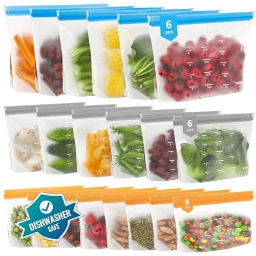IDEATECH 20 Stück Gefrierbeutel Mehrweg Standboden für Lebensmittel BPA Frei Zip Beutel Reusable Silicone Bags für Camping Sandwichbeutel Küche Suppen Gemüse Essen Tüten Öko