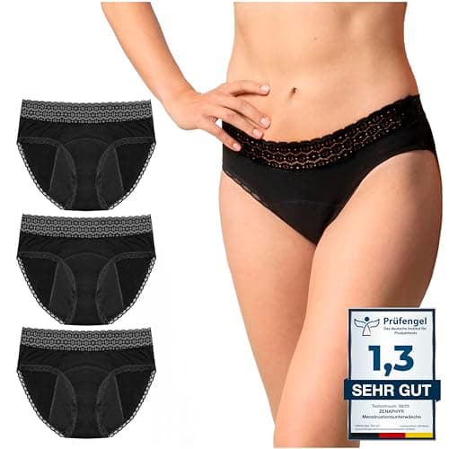 ZENAPHYR 3tlg. Perioden Unterwäsche -Set Bio-Baumwolle - Menstruationsunterwäsche 4 Auslaufsicheren Schichten - Hygienische waschbare Periodenunterschwäsche (L) Bio Öko