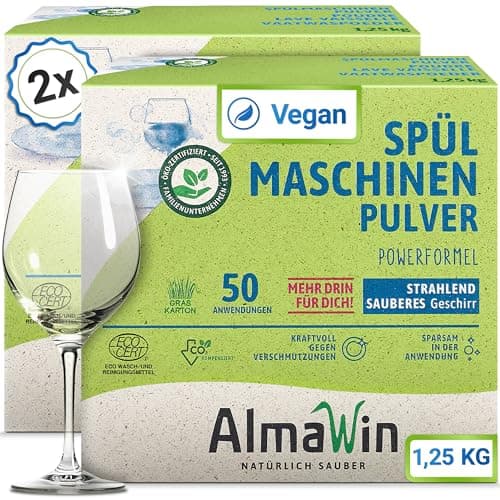 AlmaWin Bio Spülmaschinen Pulver (2 x 1,25 kg) - Bio - Öko