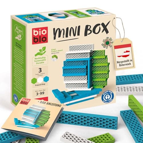 bioblo Mini Box Friendship Mix 40 Stück, Nachhaltige Bauklötze für Kinder ab 3 Jahren, Bunte Holzbausteine Kinderspielzeug, STEM Montessori Spielzeug für Stapel- & Balancierspiele Bio Öko