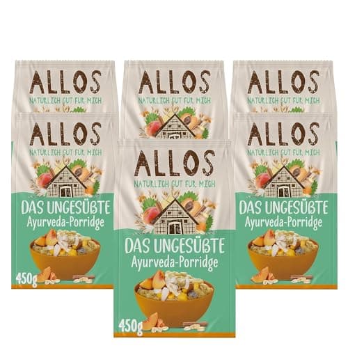 Allos Das Ungesüßte Ayurveda Porridge | Porridge ohne Zucker | Bio Müsli | Früchte Müsli | Haferflocken | Frühstücksbrei | Frühstückscerealien | vegan | 6er Pack (6 x 450g) Bio Vegan