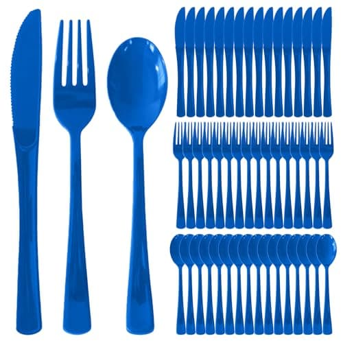 Wiederverwendbares Besteck Set Blau, 90 Stück Mehrweg Party Besteck, umweltfreundlich Kompostierbare Tabellengeschirr für Familienfeiern, Reisen, Outdoor Dinner(Messer/Gabel/Löffel je 30 Stück) - Öko