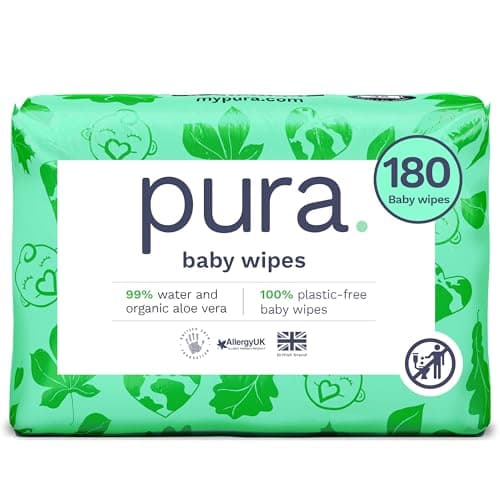 Pura Spülbare Öko-Baby-Feuchttücher für empfindliche Babyhaut, 1080 Tücher (18 x 60 Tücher), Monatsbox, 99% Wasser, 100% Plastikfrei, für Sensible, zu Ekzemen Neigende Haut, Biologisch Abbaubar Bio Öko