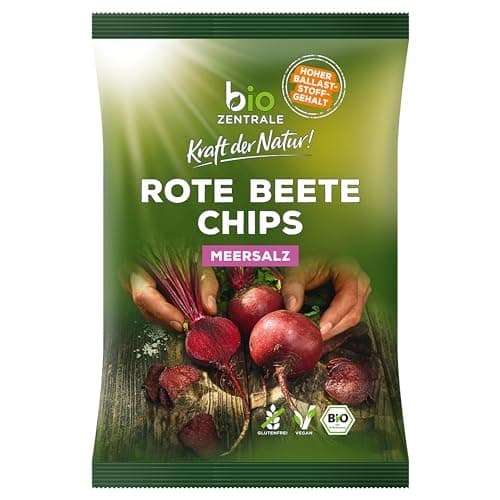biozentrale Gemüse Chips Rote Beete - 6x90g (6er Pack) – Vegane, Glutenfreie, Ballaststoffreiche Gemüsechips ohne Hefeextrakt, Mit Meersalz verfeinert, Knusprig, vegan, mit Ballaststoffen Bio Vegan