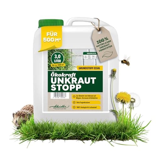 Scheidler Ökokraft Unkraut-Stopp Grundstoff Essig/Acetum 3 Liter – Natürlicher Unkrautvernichter für 500 m2 extra stark – Unkraut Entferner Wege/Pflaster/Terrassen – Langzeit Unkrautfrei Bio Öko