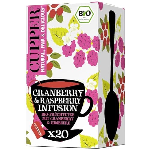 Cupper Bio Früchtetee "Cranberry & Raspberry Infusion", Blaubeer Tee, Himbeer Tee, 20 ungebleichte Teebeutel, umweltfreundlich, fair gehandelt Bio Öko