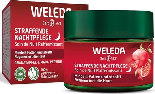 WELEDA Bio Straffende Nachtpflege - Naturkosmetik Natural Anti Aging Gesichtscreme mit Granatapfelsamenöl & Maca-Peptiden. Feuchtigkeitscreme mindert Falten und regeneriert die Haut (1x 40ml) Bio Vegan
