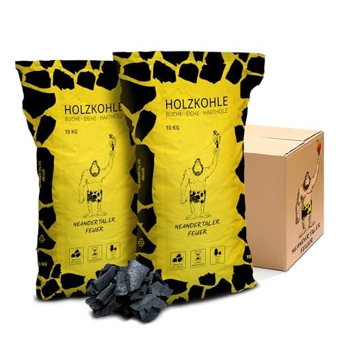 Neandertaler Feuer Holzkohle Grillkohle Buche - 10kg 20kg 30kg Charcoal BBQ Kohle für Grill Smoker Kamin | Grillholzkohle aus Laubholz Buchenholzkohle | Restaurant Qualität Öko