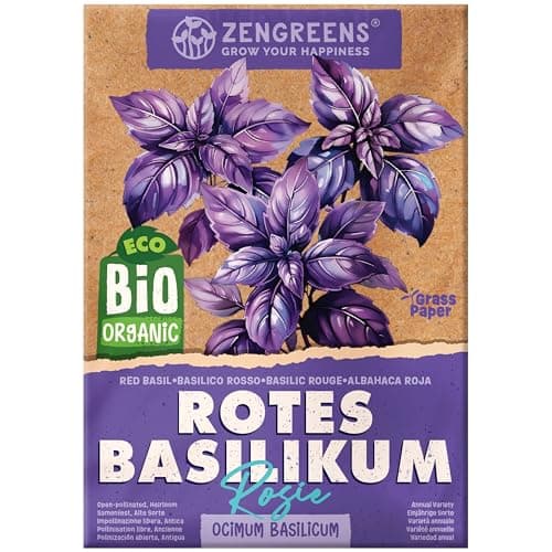 ZenGreens® - Bio Basilikum (Rosie) Samen - Basilikumsamen - Kräutersamen für den einfachen Anbau im Garten, Balkon oder Küche - Kräuter Saatgut ideal für Anfänger - Basilie Bio Öko
