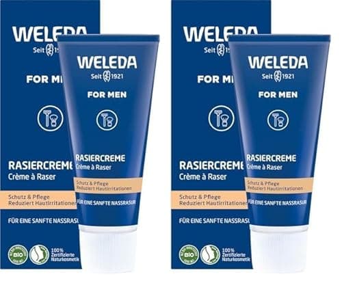 WELEDA Bio FOR MEN Rasiercreme, Naturkosmetik Rasierschaum für die Pflege und den Schutz der Haut bei Nassrasuren, sanfter Schaum für eine schonende Rasur für Männer (1 x 75 ml) (Packung mit 2) Bio Öko