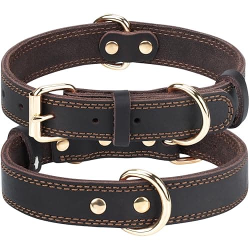 Joytale Hundehalsband Leder, Halsband aus Leder für Kleine Hunde, Weiches Echtleder Hundehalsband Langlebig und Verstellbar, Braun, S