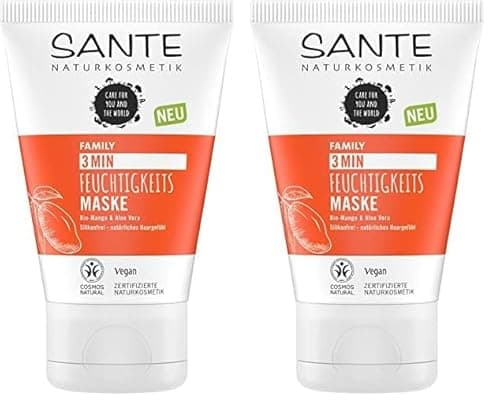 SANTE Naturkosmetik 3 Min Feuchtigkeits Maske Bio-Mango & Aloe Vera, Intensive Haarkur, Repariert und nährt strapaziertes Haar, Schenkt Feuchtigkeit, Verbesserte Kämmbarkeit, Vegan, 100ml Bio Öko Vegan