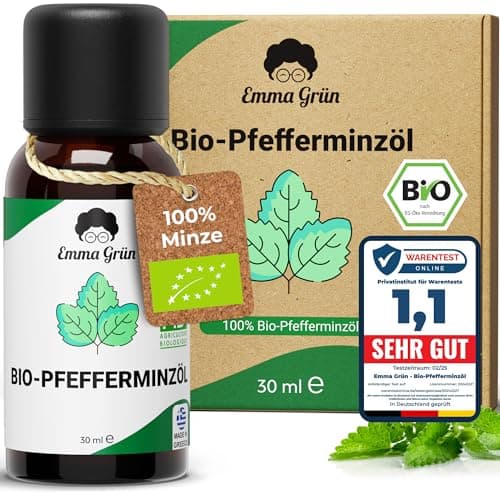 Emma Grün® Bio Pfefferminzöl Ätherisches Öl [100% NATURREIN] - Reines Peppermint Oil 30ml zum Verzehr - Ätherische Öle Naturrein, Belebend & Klar - Ätherisches Öl aus Griechenland Bio Öko