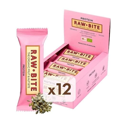RAWBITE Bio Frucht-Nuss-Riegel PROTEIN in der 12er Box - Vegan, glutenfrei & laktosefrei - Bio Energieriegel in der Großpackung - Fruchtriegel mit Cashewkernen, 12er Pack (12 x 50 g) Bio Vegan