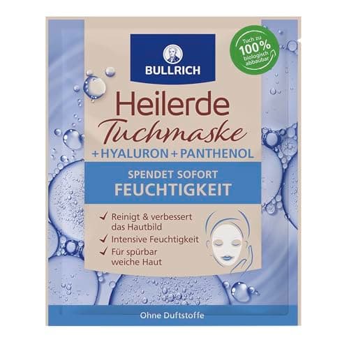 Bullrich Heilerde Tuchmaske + Hyaluronsäure | Spender der Haut Feuchtigkeit | Vegan | 1 Tuchmaske Bio Vegan