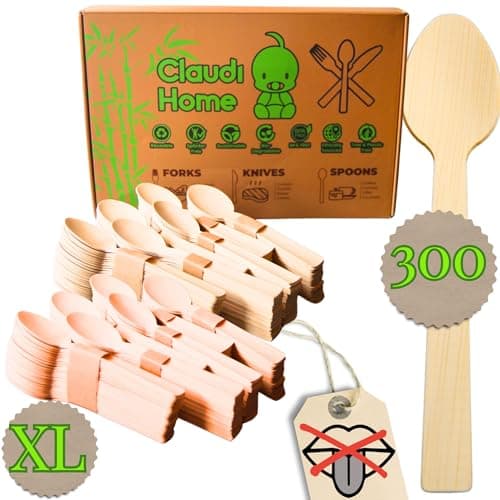 300 Kompostierbare Löffeln aus Bambus – Nachhaltiges Einweg-Besteck ohne Holzgeschmack | Umweltfreundlich & Geschmacksecht | Picknick, Grill, Party ®Claudi Home Bio Öko