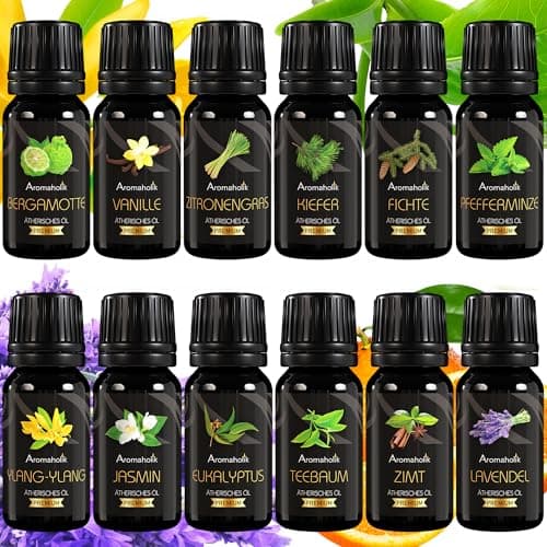 Aromaholik 12er Set Ätherische Öle BIO 100% naturrein – Aromatherapie & Wellness – Essential Oil Set 12 × 10ml, zertifiziertes Öl aus Indien Bio
