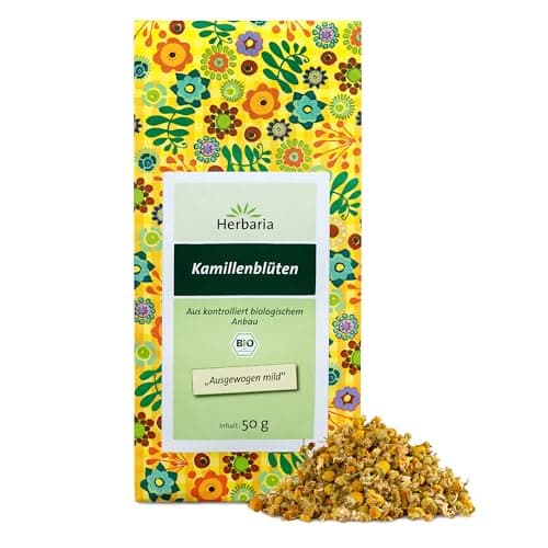 Herbaria Kamillenblüten Tee bio 50g – 100% Bio-Kräutertee lose – Bio-Kamillentee lose - natürlicher wohltuender Teegenuss - klimaneutral Bio Öko Vegan