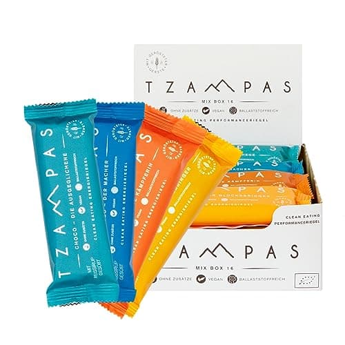Best of TZAMPAS Mix Box Groß (16x40g) - Energieriegel aus gerösteter Gerste in der Snack Box - Power Riegel | Energieriegel geeignet für Radsport und Trailrunning - Bio Riegel vegan & ohne Zusätze Bio Öko Vegan