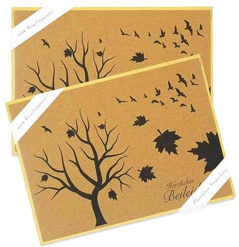 2 x nachhaltige Beileidskarten, Kondolenzkarten, Trauerkarten aus recyceltem Karton mit Umschlägen - Herzliches Beileid Öko