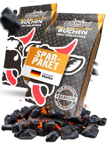 Grill Holzkohle Buche - 2x Grillkohle 10kg Säcke - Ideal für Grill & Smoker - Grillkohle Holzkohle in Steakhouse Qualität - Schnelles Anbrennen & langanhaltende Glutbildung - Buchenholz Aroma