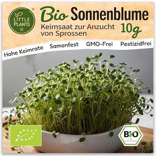 Little Plants Bio Sonnenblumen Sprossen Samen [10g] - Sonnenblumen-Samen - Sonnenblumensprossen & Microgreens zum Keimen Bio Öko
