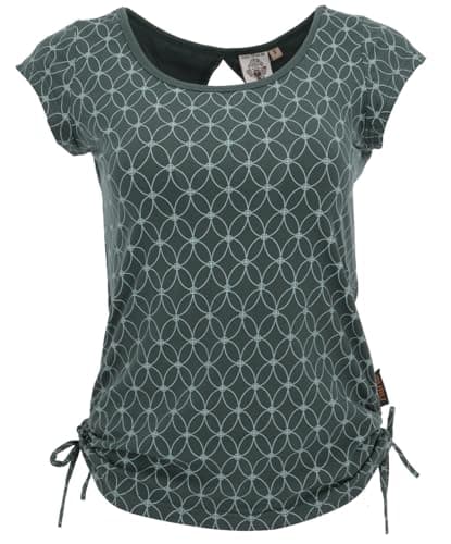 GURU SHOP Yoga -T-Shirt aus Bio-Baumwolle Flower of Life - Farngrün, Damen, Size:L Bio Öko