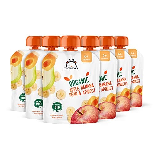Amazon-Marke: Mama Bear Bio Gemüsemischung (Apfel, Birne, Banane und Aprikose), vegetarisch, 90g (6er-Pack) Bio Vegan