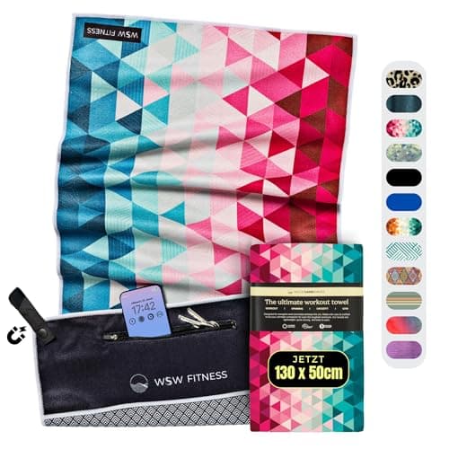 WOODSANDWAVES Fitness Handtuch mit Design, Tasche & extra starkem Magnet - das ideale Sporthandtuch für Gym und Fitnessstudio | rutschfest, geruchsneutral, schnelltrocknend Öko