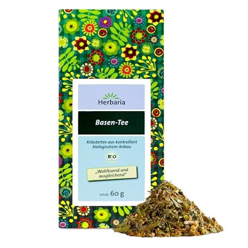 Herbaria Basen-Tee bio 60g – lose Bio-Kräuterteemischung – Bio-Kräutertee lose – natürliche Zutaten für natürlichen Teegenuss – ausgleichender Bio-Basentee für Säure-Basen-Balance Bio Öko Vegan