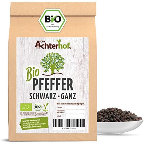 Pfeffer schwarz ganz BIO | 250g | Pfefferkörner schwarz für die Mühle | vom Achterhof Bio Öko