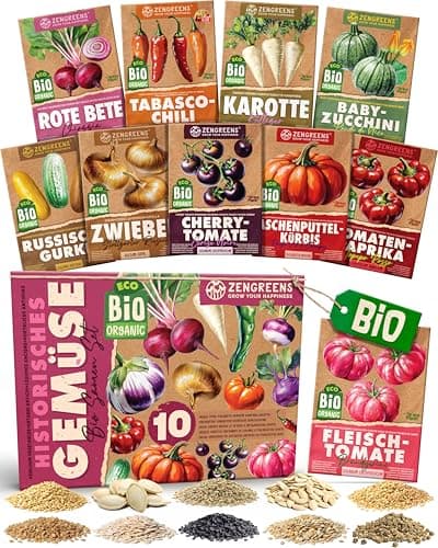 ZenGreens® - Bio Historische Gemüsesamen im 10er Set - 10 Historische Gemüse Samen für den einfachen Anbau im Garten, Balkon oder Hochbeet - Pflanzensamen - Saatgut Bio Öko