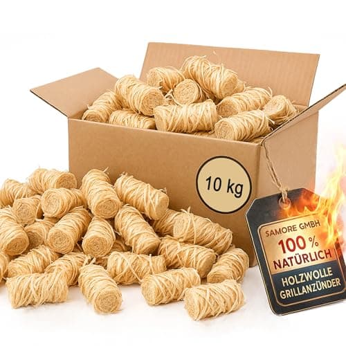 Samore Bio-Kaminanzünder und Öko-Grillanzünder aus Holzwolle, in pflanzlichem Wachs getränkt | Kohleanzünder | Wachsanzünder | Anzündwolle | Anzündhilfe ohne Rückstände (10,0 kg (ca. 800 Anzünder)) Bio Öko Vegan