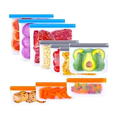 Wiederverwendbare Gefrierbeutel aus Silikon im 10er Set | Nachhaltige Beutel für Lebensmittelaufbewahrung mit Druckverschluss | Reuseable Food bags with zip - Öko