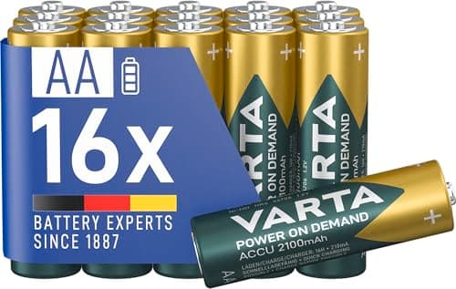 VARTA Batterien AA, wiederaufladbar, 16 Stück, Akku, Power on Demand, 2100 mAh Ni-MH, vorgeladen, sofort einsatzbereit [Exklusiv bei Amazon]