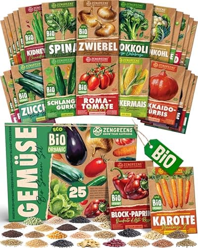 ZenGreens® - Bio Gemüsesamen im 25er Set - 25 Gemüse Samen für den einfachen Anbau im Garten, Balkon oder Hochbeet - Pflanzensamen - Saatgut Bio Öko