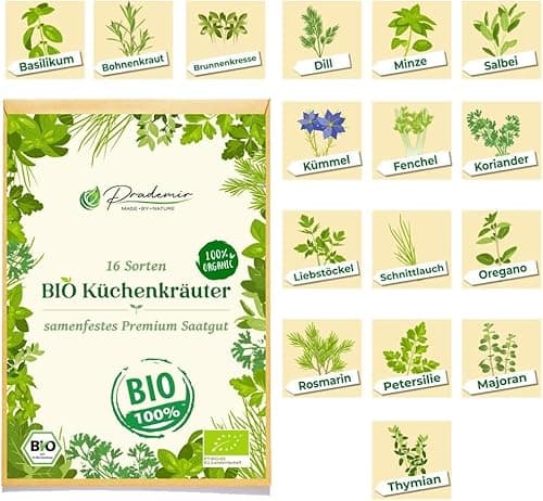 BIO Kräuter Samen Set: 16 Sorten Garten- und Küchenkräuter samenfestes Saatgut Kräutersamen Set Bio Saatgut Bio Vegan