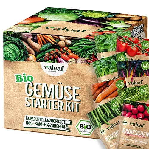 valeaf BIO Gemüse Starter Set I Gemüse Samen Anzuchtset zum Gemüse züchten I Mini Gemüseset m. Bio Gemüsesamen I Saat Gemüse Anzucht I Pflanzset buntes Gemüse I Gemüse Samen (BIO Gemüse Starter Kit) Bio
