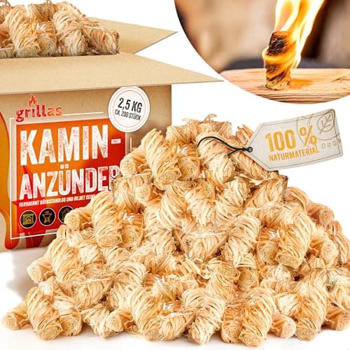 grillas 2,5 kg Bio-Kaminanzünder und Öko-Grillanzünder aus Holzwolle, in pflanzlichem Wachs getränkt | Kohleanzünder | Wachsanzünder | Anzündwolle | Anzündhilfe | ohne Rückstände