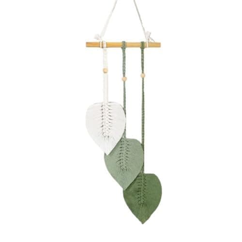 Makramee Wandbehang Wandteppich Boho Style mit Holzperlen und Blätter Gewebte Blatt Wanddeko Wandbehang Traumfänger Boho für Schlafzimmer Kinderzimmer Wand Deko (Hellgrün) Öko