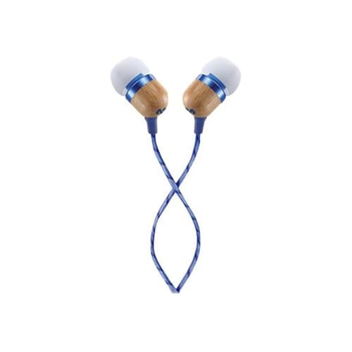 House of Marley Kopfhörer mit Kabel 'Smile Jamaica'- In-Ear Kopfhörer mit Mikrofon, 1-Knopf Steuerung & Geräuschisolierung, inkl. 2 Gel-Aufsätzen und verwicklungsfreies Kabel (Denim Blau) Bio Öko
