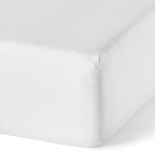 Amazon Basics Spannbettlaken aus weicher Bio-Baumwolle, 180 x 200 cm, Weiß Bio