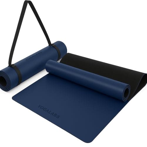 YOGALABS® - Premium Yoga-Matte STUDIO 185 x 68 x 0,4cm (extra groß) inkl. Gurt aus ECO PU & Naturkautschuk - Antirutsch-Beschichtung Gymnastik & Pilates-Matte 100% nachhaltig, schadstofffrei (Blau) Bio Öko