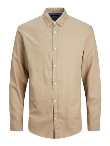 Jack & Jones Herren Hemd Jjegingham Twill Shirt L/S Noos, Crockery/Detail:/Solid/Slim Fit, M