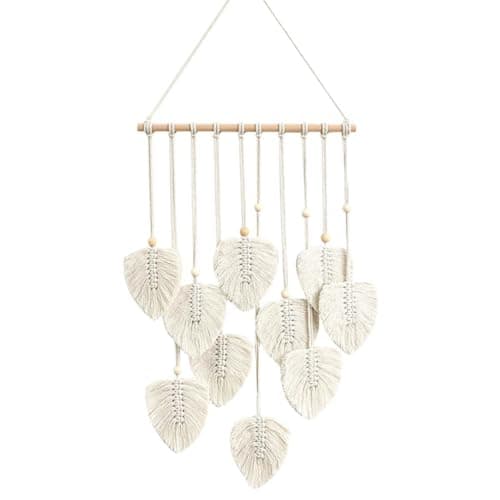 Avoik Makramee Wandbehang Handgemacht Wandteppich Boho Deko Wohnungs Chic Kunst Gewebte Feder Wanddeko Blatt Wandteppich Tapisserie für Wohnzimmer Schlafzimmer Hochzeit Dekor Geschenke, Beige Öko