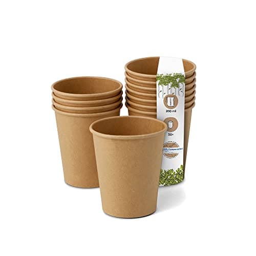 GREENBOX Kompostierbare Bio Einweg Becher I Einmalbecher Getränkebecher Wegwerfbecher Papierbecher mit PLA Beschichtung I 50 Stück Coffee to go Pappbecher braun ungebleicht 200 ml 8 oz Bio Öko