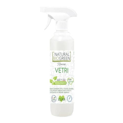 Naturalbiogreen Ökologischer Glasreiniger, ohne Parfüm, hypoallergen, Spray, 500 ml Bio Öko