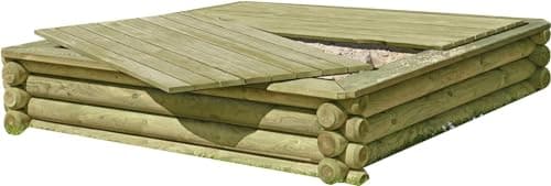Gartenpirat Sandkasten 180x180 cm aus Rund-Holz Ø 10cm kesseldruckimprägniert mit Deckel TÜV geprüft Öko