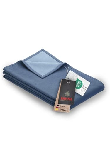 Ibena Stockholm Bio Wolldecke 140x200 cm - 100% Baumwolle, Made in Germany, Baumwolldecke blau hellblau zweifarbig Bio Öko